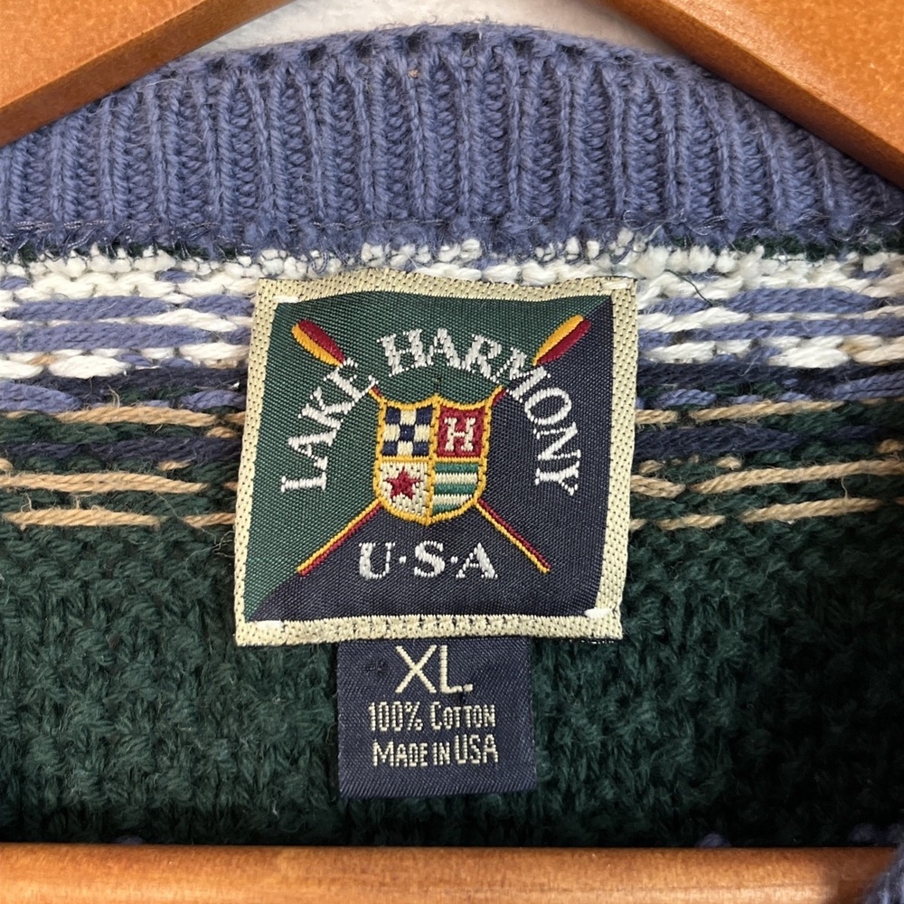 Vintage Lake Harmony Chunky Knit Sweater XL L‎ Grandpa Nordic Fair Isle USA 90s - Picture 3 of 10